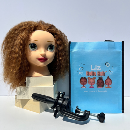 Liz Styling Doll Head for Kids - with Textured Natural Hair (complete kit)